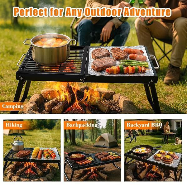 GRILL FORCE FOLDING CAMPFIRE GRILL,ENAMELED COATING GRATE, HEAVY DUTY CAMP GRILL GRATE, PORTABLE CAMPING GRATES OVER FIRE PIT, CAMPFIRE GRILL COOKING EQUIPMENT WITH CARRYING BAG FOR OUTDOOR COOKING