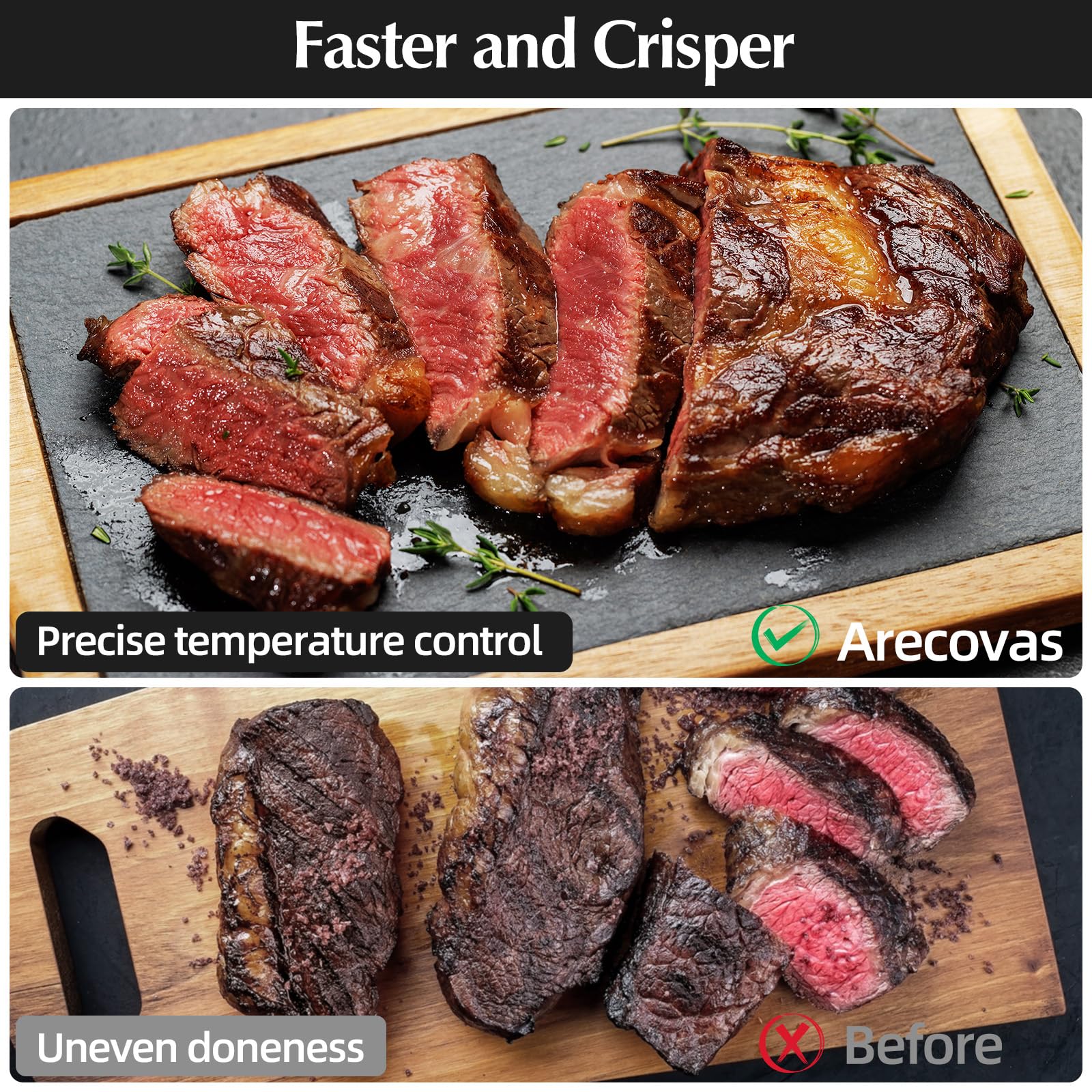 Arecovas Freidora de aire de vidrio portátil 4 en 1, calor preciso de 140 a 400 °F, tecnología Max Crisp, recipientes dobles de 4.2QT y 1.6QT con tapas, apto para congelador y lavavajillas, hornear, recrujiente, freír al aire