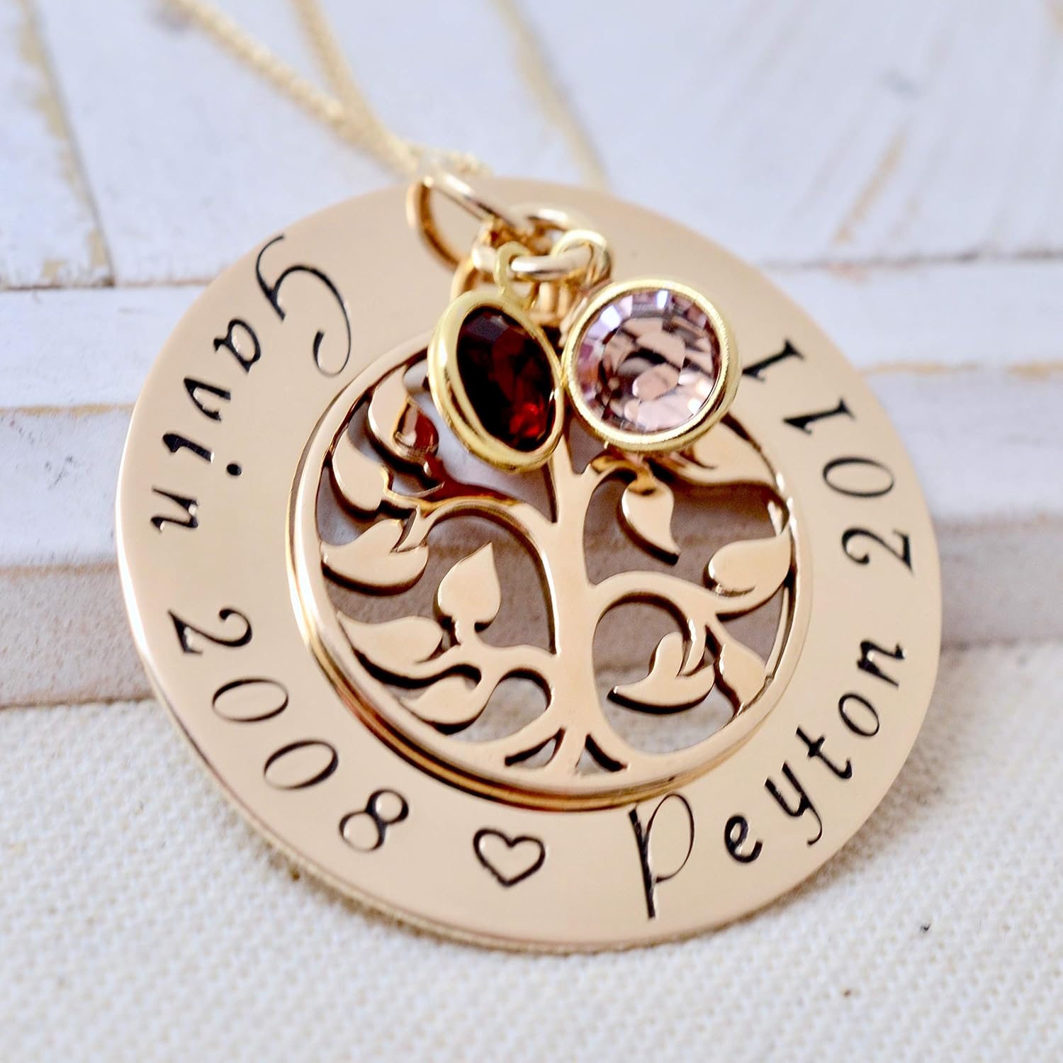 14k gold family birthstone necklace