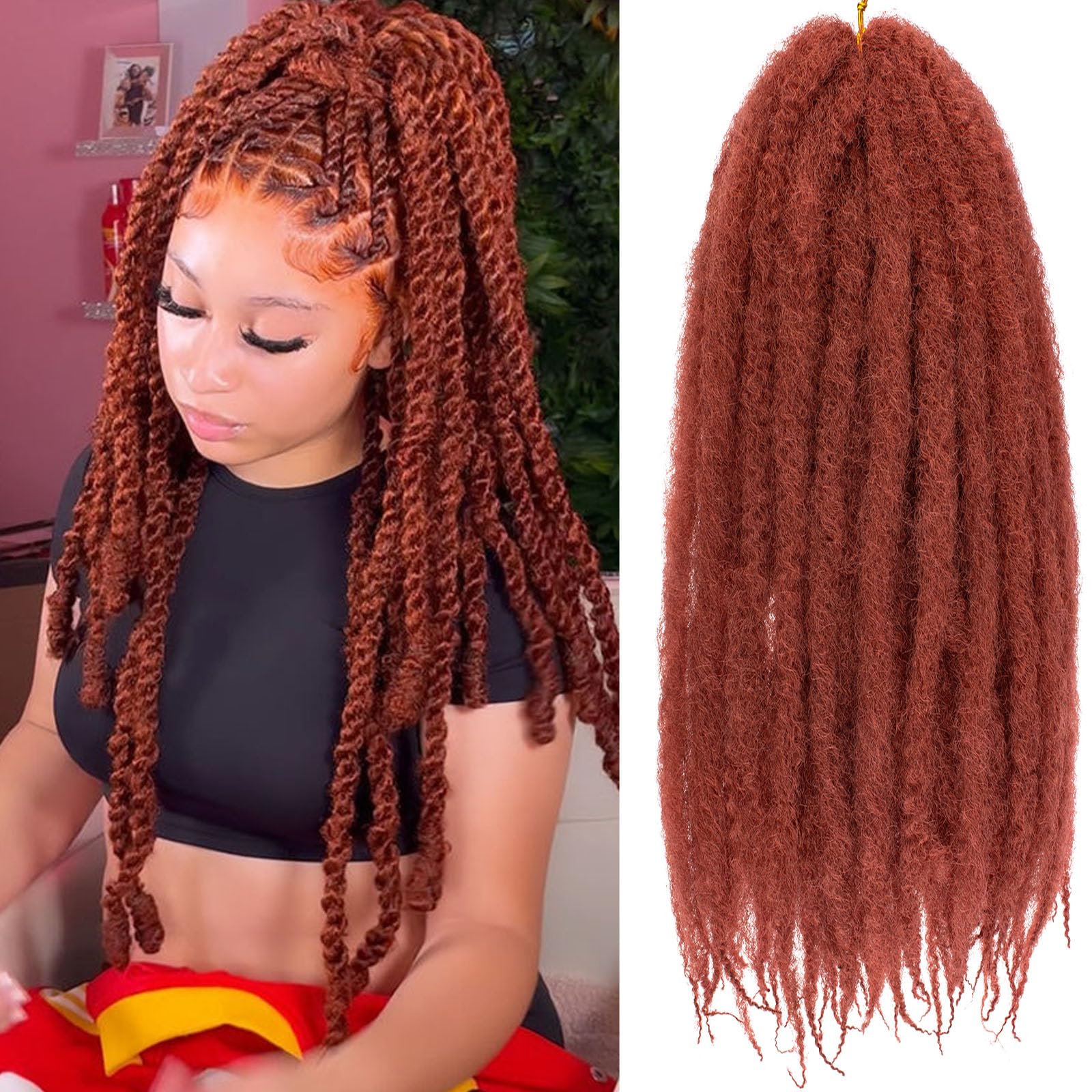 Samtress Marley Twist Hair 18 Inch 8 Packs Afro Kinky Curly Faux Locs Crochet Braiding Extensions - Copper Red (#350) — image 1