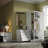 ELEGANT High Gloss 2 Door Wardrobe Set with Mirror & 4 Drawer Chest, White view 3
