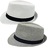 2 Pack Short Brim Fedora Classic 20s Trilby Panama Hats Summer Travel Cap for Men Women
