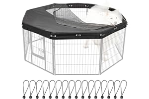 Colewin Dog Playpen Cover,Top Dog Pen Cover for 24in 8 Panels Play Pen,Escape-Proof Playpen Covers Indoor/Outdoor(Black, with Half Mesh)(Playpen Not Included)
