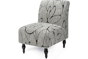 Iauddy Armless Accent Slipper Chair Cover Slipcover,Stretch Spandex Printed Removable Non-Slip Silp Cover for Accent Chair Without Arms for Living Dining Room(Grey/Black,1)