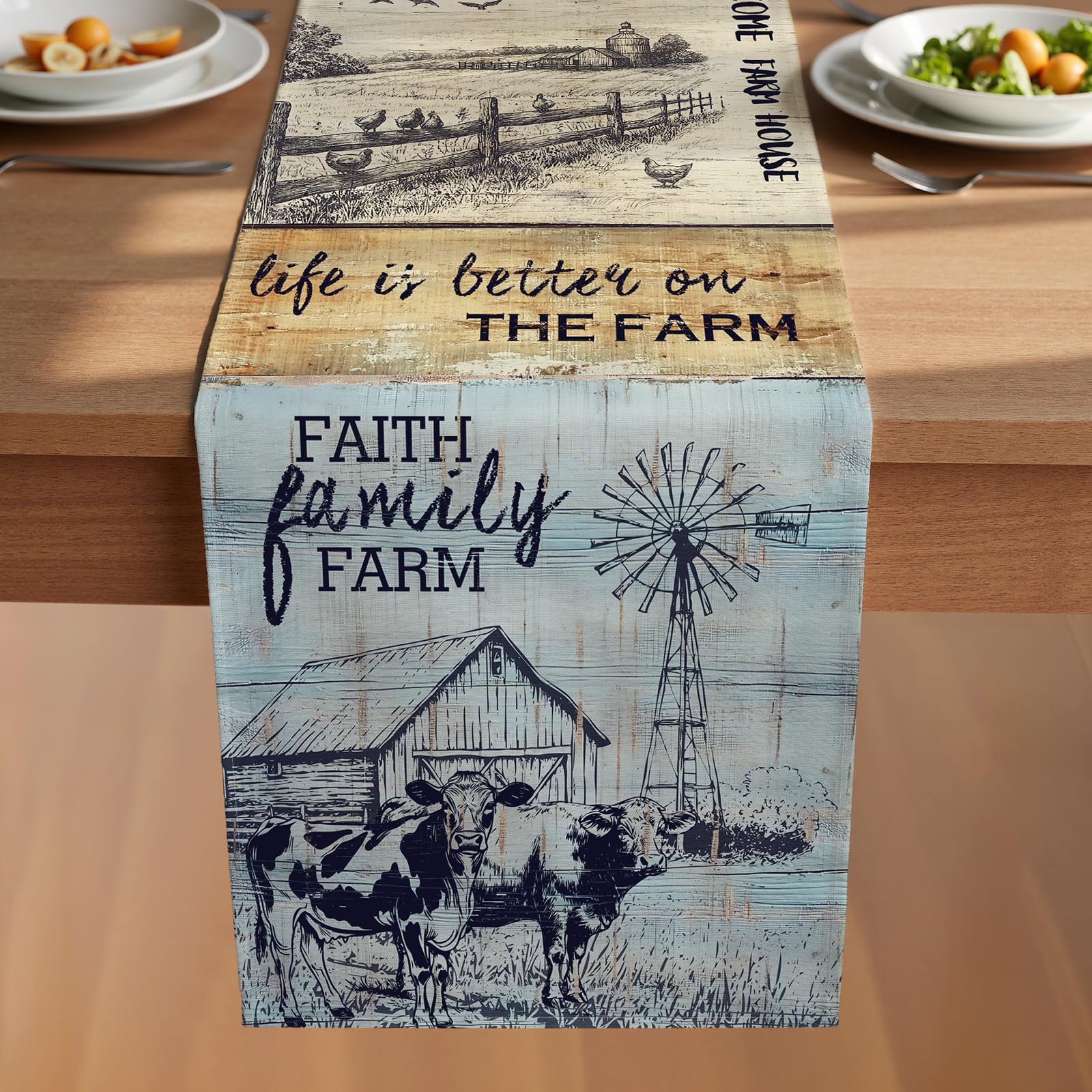 Photo 1 of ?VIV CHERBL Fall Table Runner with Faith & Farm,Thanksgiving harvests Farmhouse Style Autumn Table Decoration for ?Dining? Party and Home ?Decor,48x13 ?inches