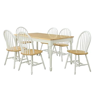 Buy Oak Dining Set A 7 Piece Traditional White And Natural Wooden Dinette Table With 6 Chairs Which Is The Best Kitchen Or Living Room Solution Country Rustic Room Furniture Sets For