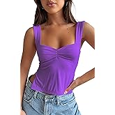TiulZial Women's Sleeveless Backless Going Out Crop Tank Top Sexy Pleated Sweetheart Neck Strappy Y2K Slits Cropped Tops