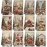 VitalCozy 12 Pcs Vintage Christmas Kitchen Towels and Tea Dishcloths Nutcracker Christmas Tree Reindeer Truck Hand Dish Towels Decoration for Xmas Home Housewarming Gift Supplies, 14.2 x 21.3 Inch
