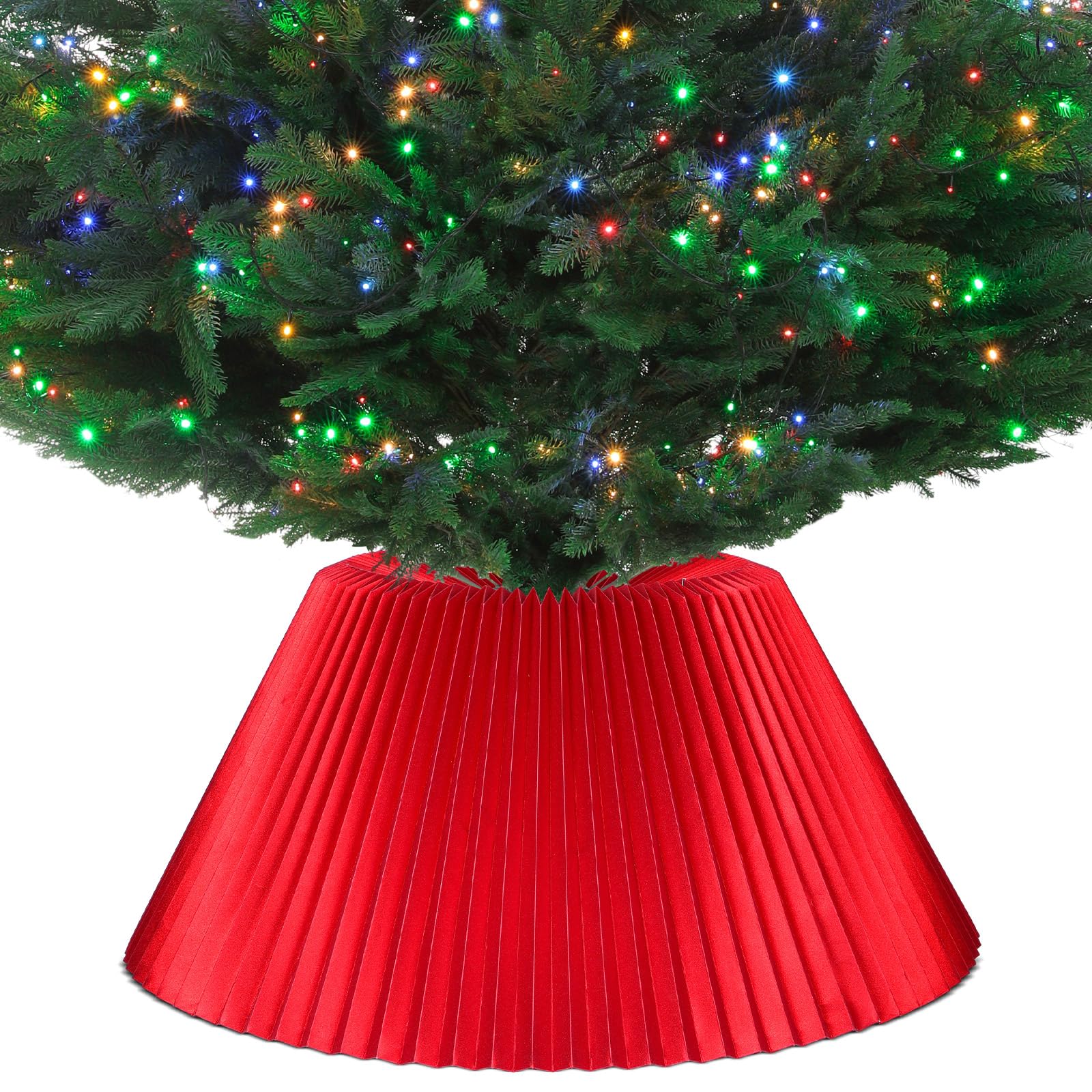 Photo 1 of Rotatingpals 28'' Christmas Tree Collar Christmas Tree Collar Stand Xmas Tree Collar Stand Cover Holiday Tree Stand Base Cover for Christmas Holiday Home Tree Decoration(Normal Style,Red Glitter)
