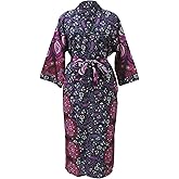 CRAFT KALA Women feets Kimono Robe Long Robes with Dark Pink Colorful Flowers Printed Kimono Nightgown, One Size