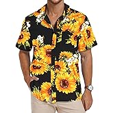 PEGENO Men's Flower Casual Button Down Short Sleeve Hawaiian Shirt