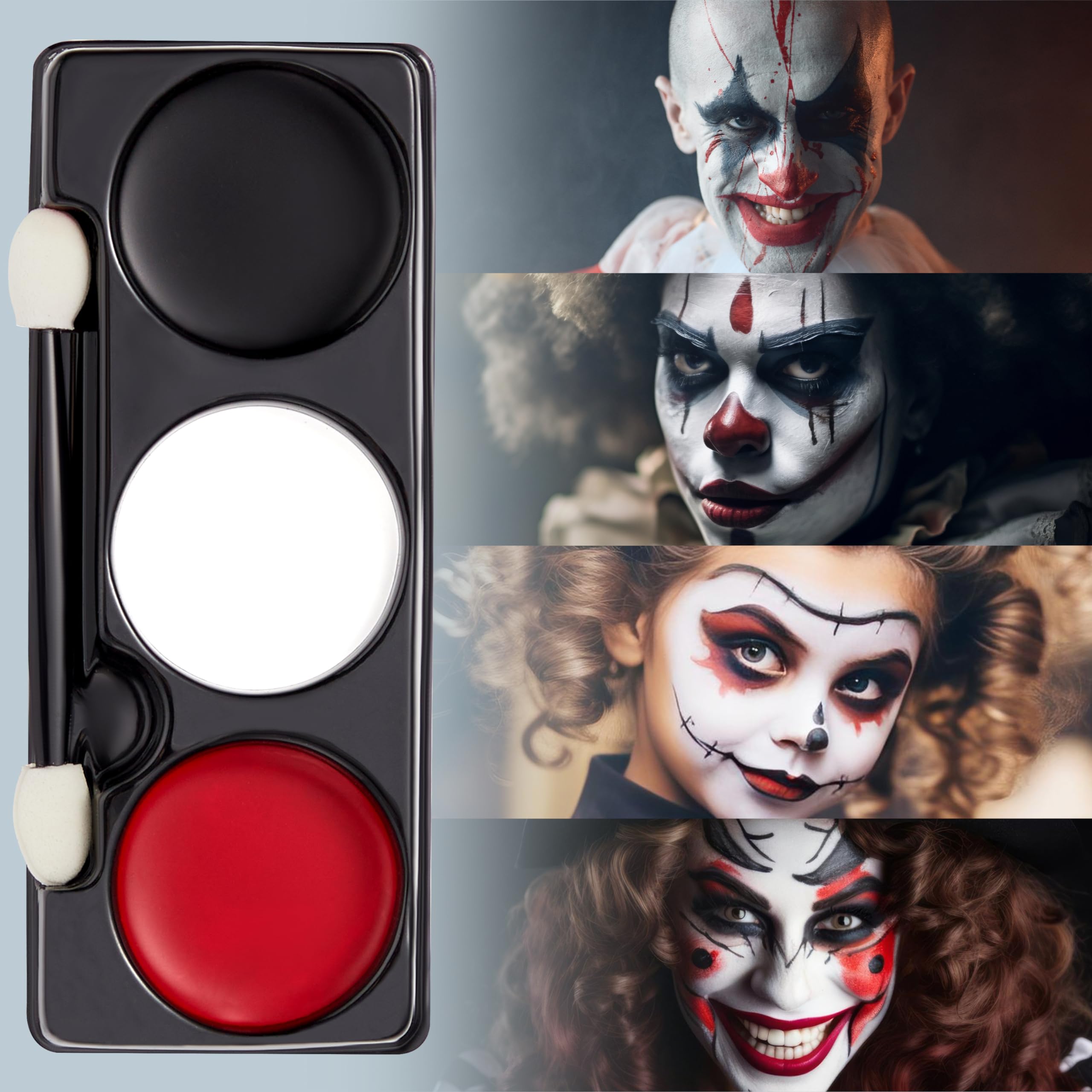 Spooktacular Creations Halloween Makeup Palette 3 Colors Face Body Paint for Adult SFX Zombie Skeleton Cosplay with Painting Brush Cosplay Party Dress Up (7 Oz, White Black Red )