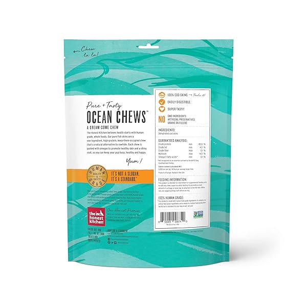 THE HONEST KITCHEN HUMAN GRADE OCEAN CHEWS CRISPY COD FISH SKINS DOG TREATS, 5.5 OUNCES