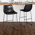LEMBERI 30 inch Bar Stools Set of 2, Modern Bar Height Barstools, Faux Leather Stool with Back and Metal Leg, Armless Tall Bar Dining Chairs for Pub Counter Kitchen (Black, 2pcs 30")