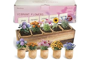 Herbsy 5 Indoor Flower Growing Kit, Complete Planting Starter Set with Sunflower, Zinnia, Marigold, Cosmos, Cornflower Seeds, Unique Birthday and Christmas Gifts for Women, Men, Plant Lovers