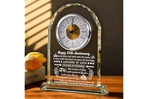 QIANRUNA 25th Wedding Anniversary Glass Quartz Clock Gifts for Women Men, 25 Year Anniversary Romantic Gift for Him Her, Silver Anniversary Clock Gifts for Couple, 25 Years of Marriage Gifts