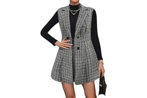 Floerns Women's 2 Piece Outfit Workwear Plaid Print Lapel Neck Vest Blazer and Skirt Set