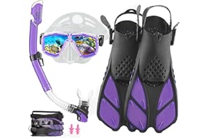 DiVLMT Snorkeling Gear for Adults with Fins Scuba Diving Gear Adult Professional Travel Snorkel Sets with Flippers,Anti-Fog Anti-Leak Diving Mask