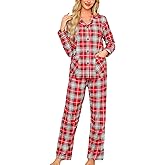 ENJOYNIGHT Womens Cotton Flannel Pajamas Set Long Sleeve Button Down Sleepwear Set
