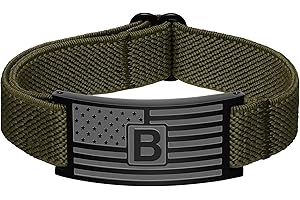 GLITTO Initial Bracelet for Men Boys, Green American Flag Wrist Bracelets Military Jewelry Valentines Christmas Gifts Kids Boy Teen Teenage Him Boyfriend Presents Stocking Stuffers Letter A