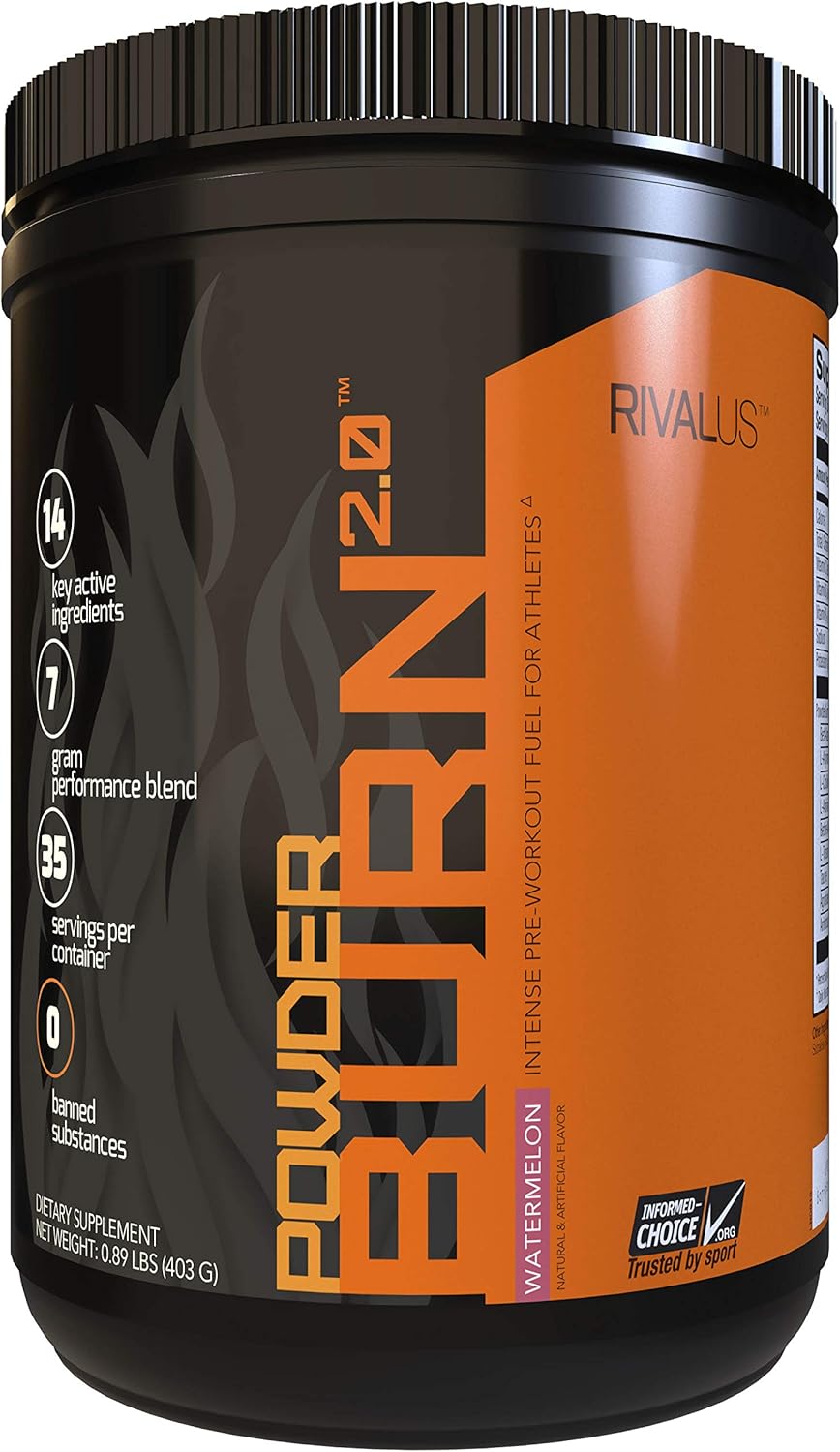 Rivalus Powder Burn 2.0 Pre Workout Supplement, Blue Raspberry, 1.1 Pound: Health & Personal Care
