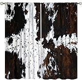 YCness Cow Print Curtains, Animal Fur Skin Curtains Brown Cowhide Western Farm Window Treatments for Kids, Wild 3D Rustic Hunter Theme 2 Panel Sets, 54x42 Inch