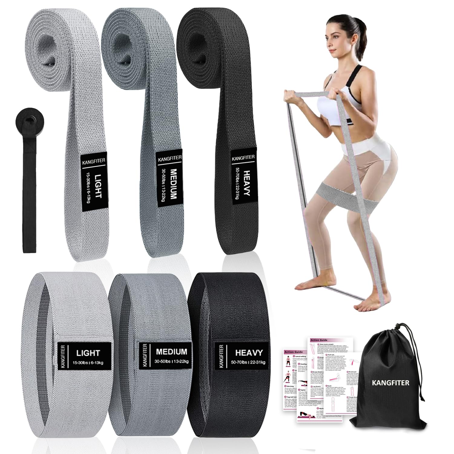 Photo 1 of KANGFITER Long and Short Fabric Resistance Bands with Door Anchor 7 PCS, Non-Slip Stretch Booty Bands for Working Out Women & Men, Loop Exercise Elastic Bands for Home Physical Therapy Yoga Pilates