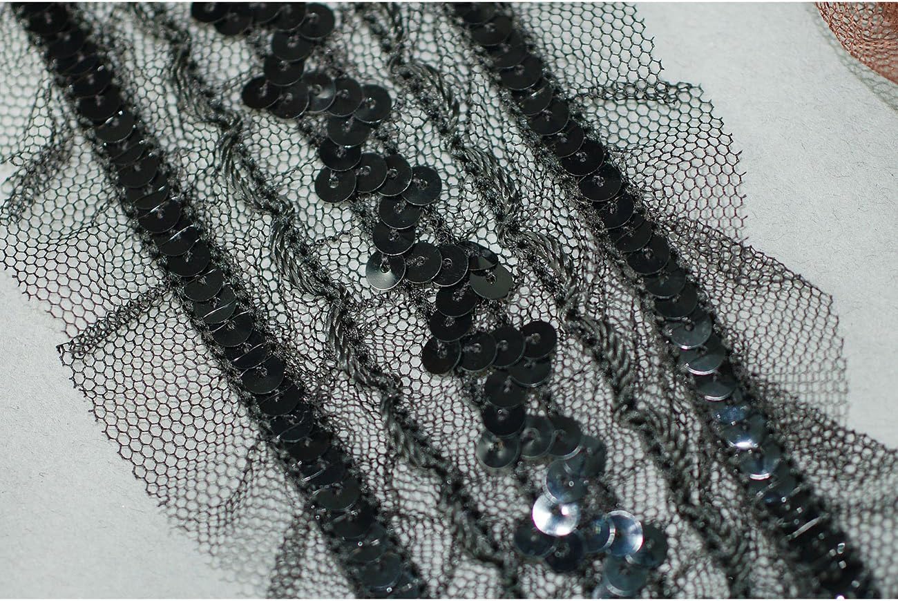 Neotrims Wide Sequins Lace Mesh Ribbon Metallic Decorative Border Trimming By The Yard. Beautiful Colours of Black & Brown Available. Great Price Limited Edition Exclusive Stunning Decorative Border, Non Repeatable. - Black - 1 Meter