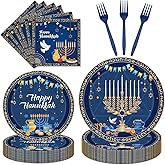 96PCS Happy Hanukkah Plates and Napkins - Hanukkah Decorations Chanukah Party Supplies Jewish Chanukah Disposable Tableware Set Serve 24 Guests