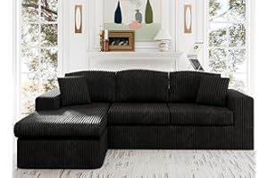 Shintenchi Boneless Couch, 105" Modular Sectional Sofa L Shaped for Living Room, Cloud-Like Foam Couch with Plush Corduroy, Deep Seated Oversized Chaise Lounge, No Assembly Needed, Black