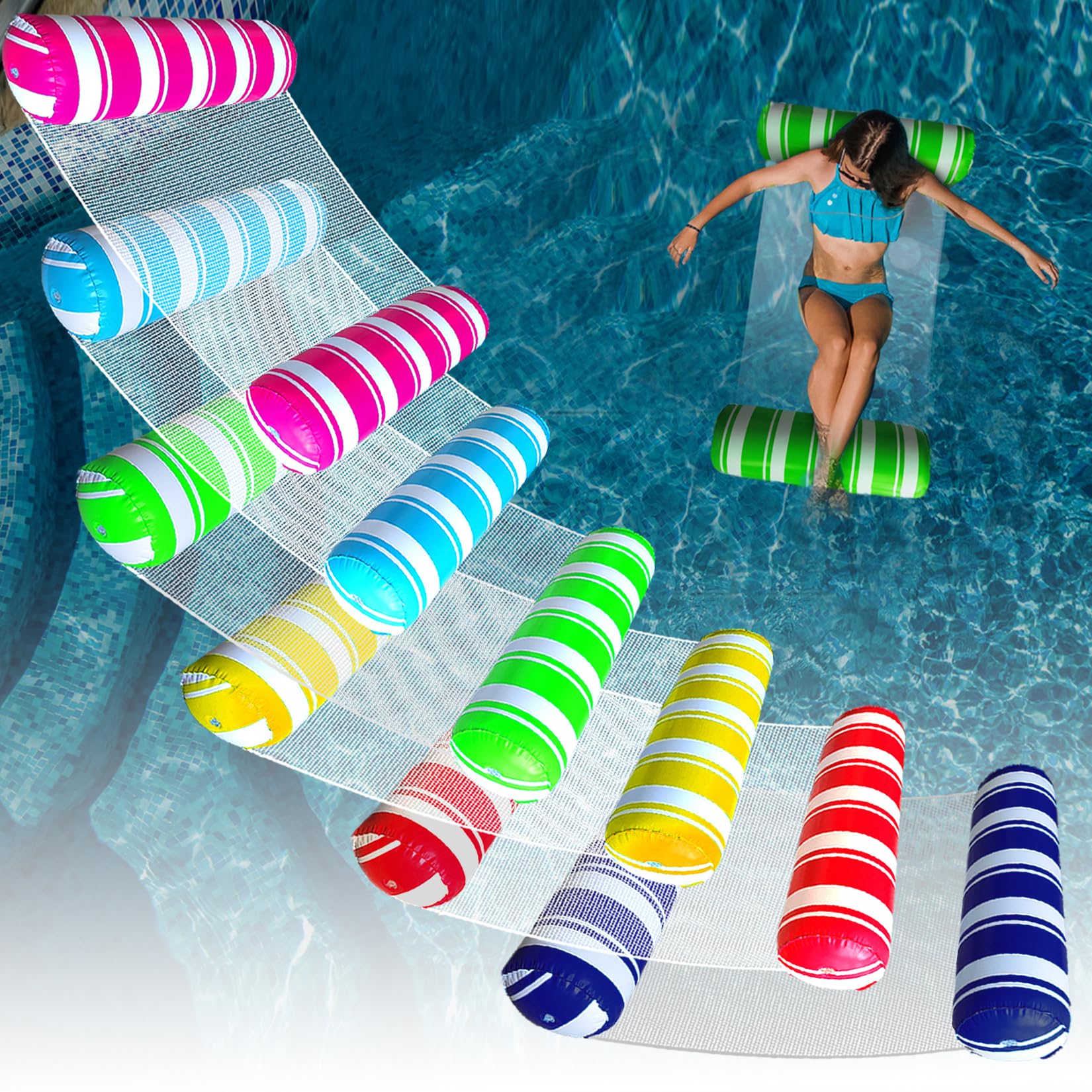 Photo 1 of 6 Pack Inflatable Pool Floats Adult Size Water Hammock,Water Floaties for Adults,4-in-1 Multi-Purpose Pool Floating Toys,Pool Rafts Lounge Chairs Floaties,for Adults Vacation Fun and Rest