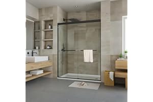 GAOMON Sliding Shower Door 44–48 Inch W x 72 Inch H – Matte Black Aluminum Frame with Double Sliding Tempered Glass Panels, Coating for Easy Cleaning, Modern Walk-in Shower Enclosure