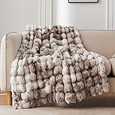 COOVA Faux Fur Throw Blanket for Couch, Cozy Soft and Fuzzy Plush Rabbit Fur Bubble Blanket for Sofa Bedroom Living Room, 50x60 Inches Tie Dye Brown