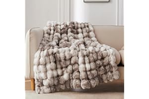 COOVA Faux Fur Throw Blanket for Couch, Cozy Soft and Fuzzy Plush Rabbit Fur Bubble Blanket for Sofa Bedroom Living Room, 50x60 Inches Tie Dye Brown