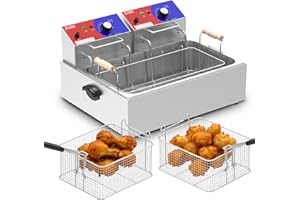 HTTSICHI Commercial Deep Fryer - 22 L Electric Deep Fryer with 10 L Basket, Commercial Deep Fryer with Basket (3Pcs), Stainless Steel Countertop Deep Fryer w/Adjustable Temperature and Restaurant Use