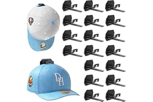Roocickee Adhesive Hat Rack for Wall (18-Pack) - Hat Orgainzer for Baseball Caps, Minimalist Hat Hooks Display, Strong Hat Holder for Closet, Door - No Drilling, Black
