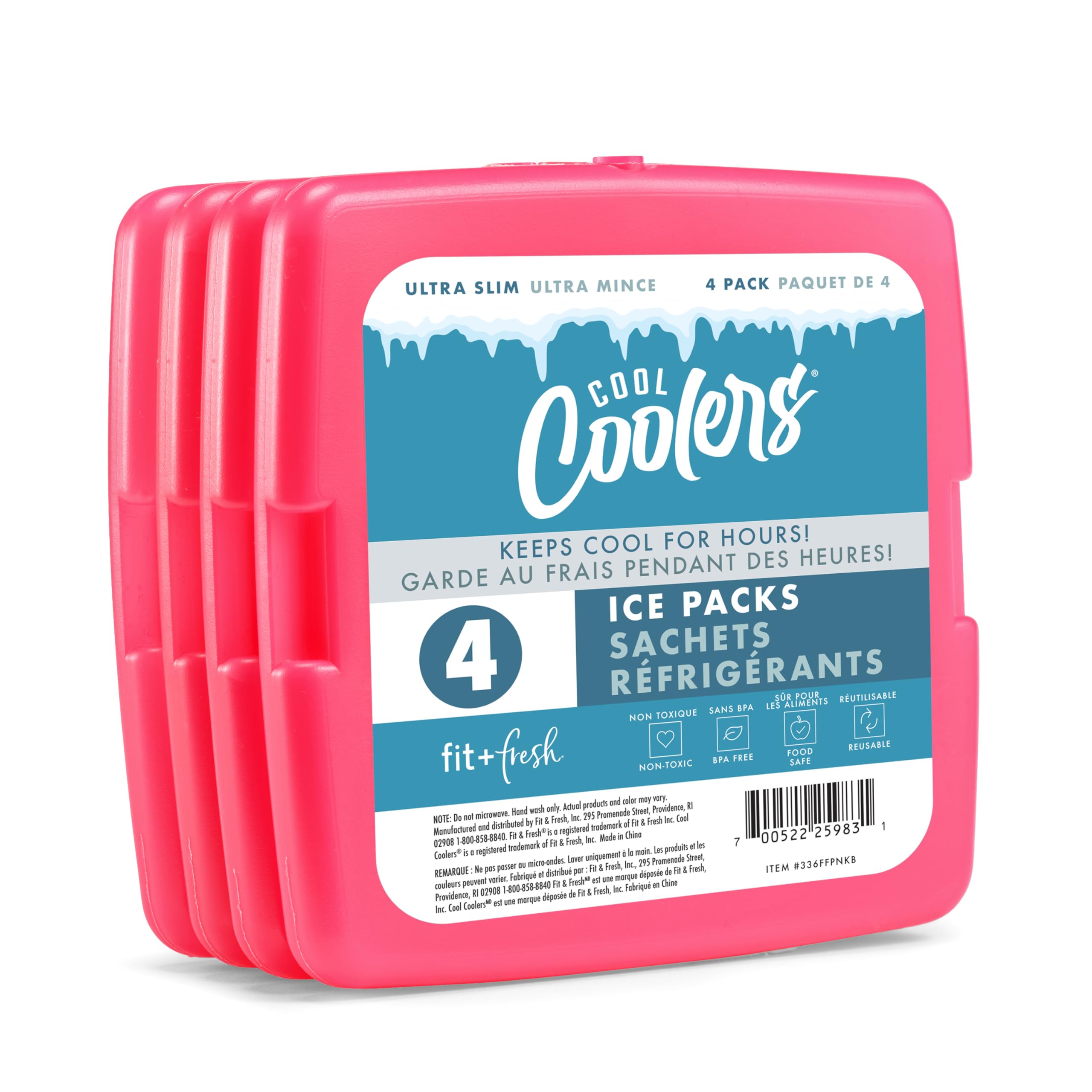Photo 1 of Cool Coolers by Fit & Fresh 4 Pack Slim Ice Packs, Quick Freeze Space Saving Reusable Ice Packs for Lunch Boxes or Coolers, Pink