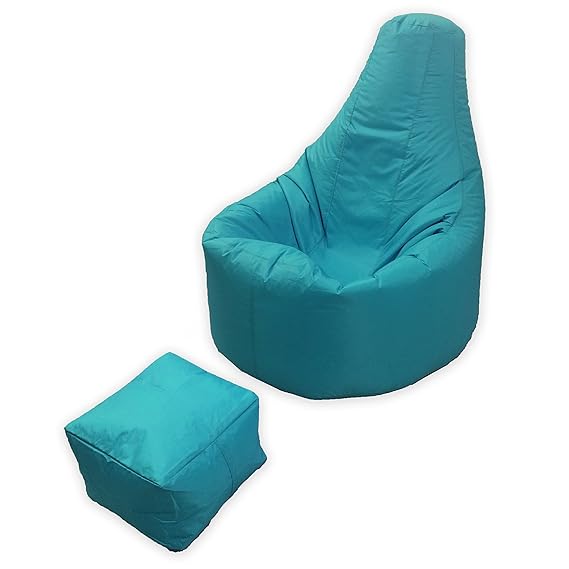 Großes Gaming Sitzsack Innen und Außenbereich Garten Lounge Gamer Stuhl mit Passenden Fusshocker in Aqua Blaugrün Blau Hochwe