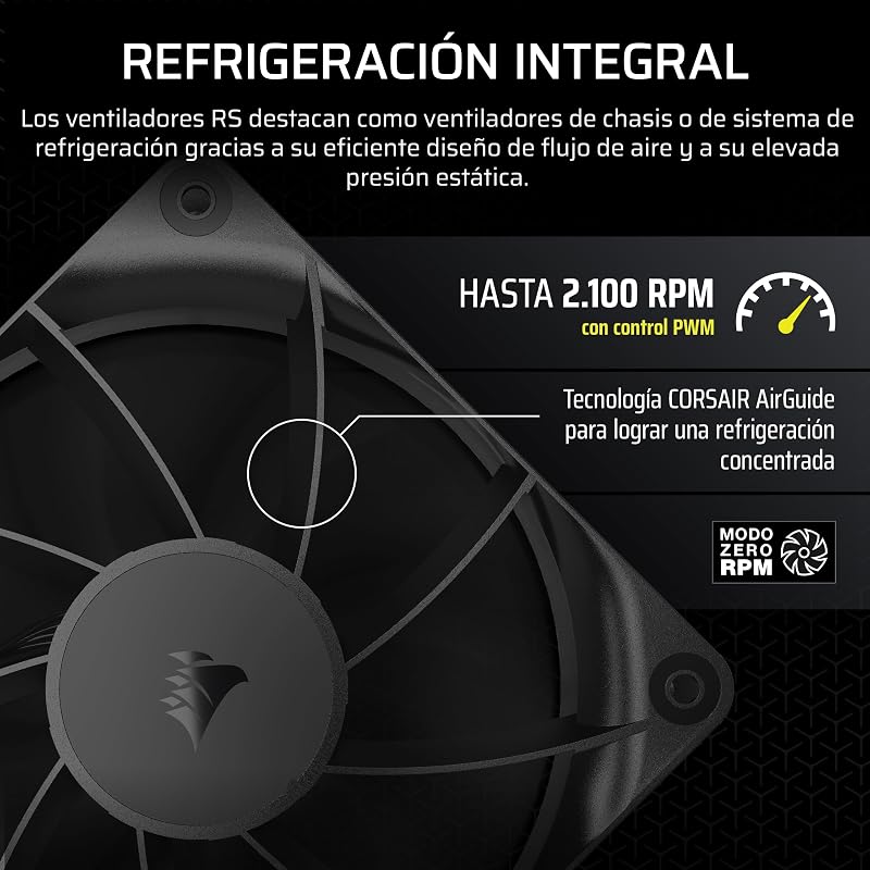 Ventiladores PWM CORSAIR RS120 120mm – Corrente Margarida – Baixo Ruído – Rolamento Dome Magnético – Pacote Triplo – Preto