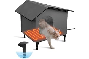 Domivans Heated Cat House for Outside/Indoor Cats in Winter,Elevated Outdoor Cat House with Heating Pad Bed,Weatherproof Feral Cats Shelter with Soft Mat (Heat Gray)