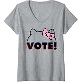 Womens Hello Kitty Vote Bow Outline V-Neck T-Shirt Small