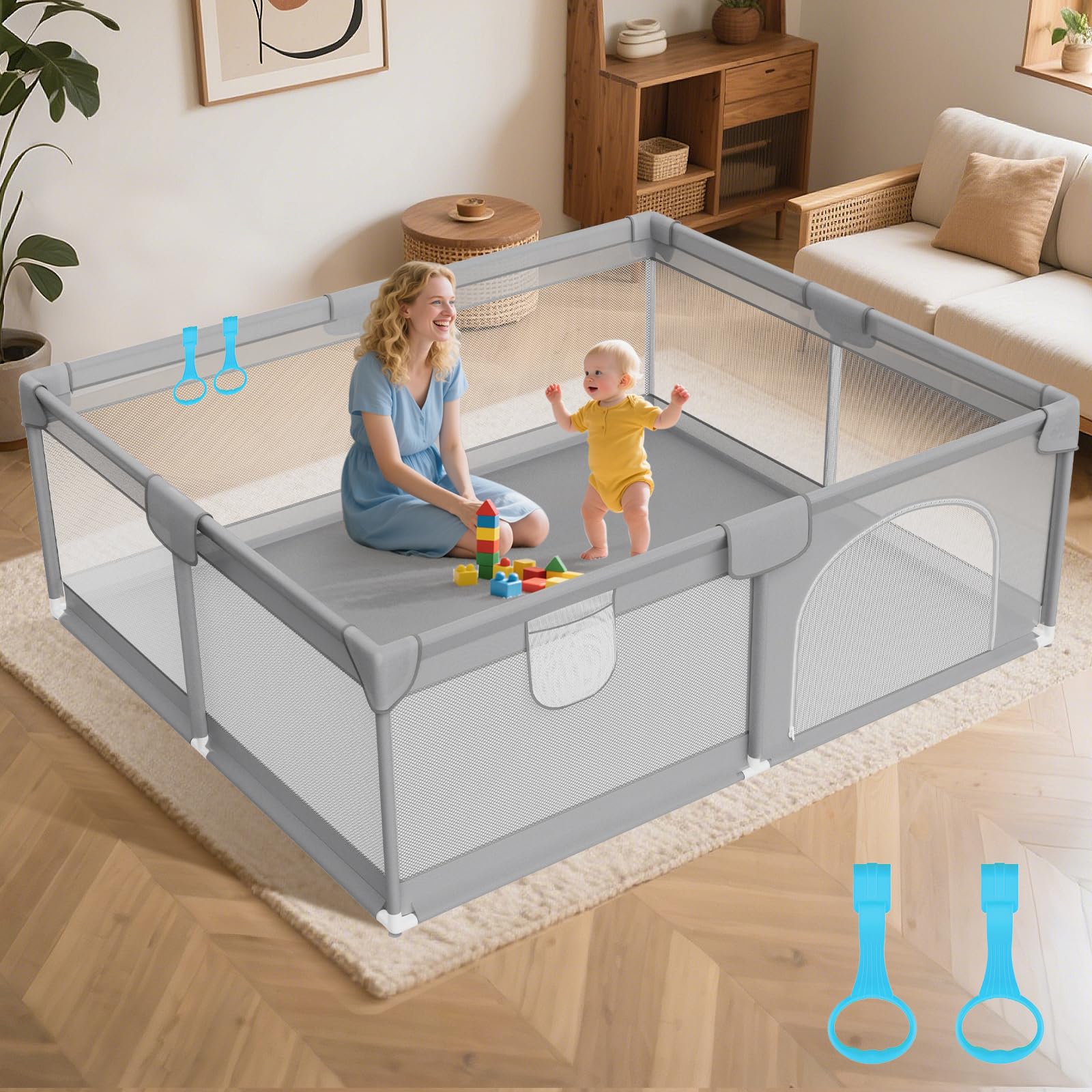 Photo 1 of ***MISSING PARTS***Deeteck Baby Playpen 79"x71" - Extra Large Playpen for Babies and Toddlers with 2 Handle - Baby Fence Play Area Safety Center for Indoor & Outdoor, Grey