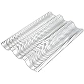 AYCCNH Stainless Steel French Baguette Bread Pan, Perforated Loaf Pans for Baking 15"x10", 3 Waves Toaster Oven Baking Tray (1 Pack)