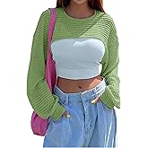 SECRETEYARD Women's Knitted Crop Top Long Sleeve Hollow Out Shrug Sweater Y2K Knit Cover Up Tops