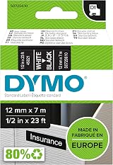 Dymo Authentic D1 Labels White on Black Tape 12 mm x 7 m for LabelManager