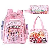 Quuhooki 3PCS Clear Backpack Transparent Bookbag for Girl, Heavy Duty Primary School Backpack with Lunch Bag Elementary Students See Through Clear Bag