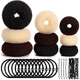 9 Pieces Donut Hair Bun Maker Shaper Foam Sponge Doughnut Bun Ring Style Set with 12 Pieces Hair Elastic Bands Ties and 50 Pi