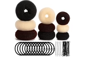 9 Pieces Donut Hair Bun Maker Shaper Foam Sponge Doughnut Bun Ring Style Set with 12 Pieces Hair Elastic Bands Ties and 50 Pi