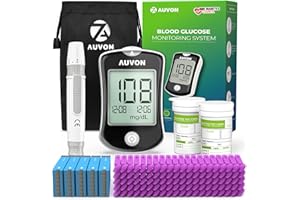 AUVON Blood Glucose Monitor Kit for Accurate Test, Diabetes Testing Kit with 100 Glucometer Strips, 100 30G Lancets and Lancing Devices, DS-W Portable Sugar Test Kit, No Coding
