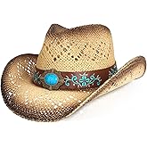 WQWOVRVO Cowboy Hat,Cowgirl Hat,Cowboy Hats for Women/Mens/Straw Wide with Shapeable Brim Western Cowboy Hat for Womens